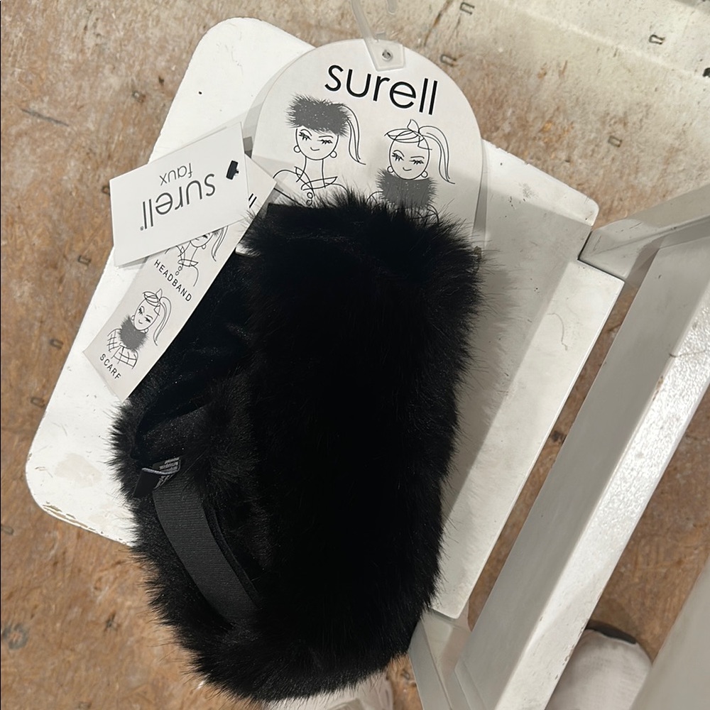 Surell Black Plush Faux Fur Headband or scarf